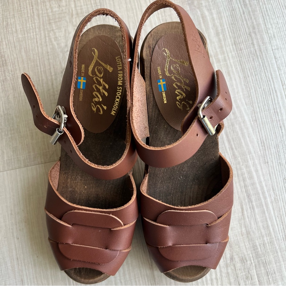 NWT Lotta from Stockholm Peep Toe Clogs - Cinnamon on Brown Base - Picture 2 of 8